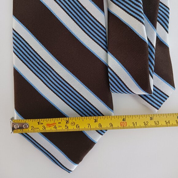 Chaps Ralph Lauren Men's Necktie Brown Blue Diagonal Striped Pattern 3.5 X  61" - Picture 5 of 6